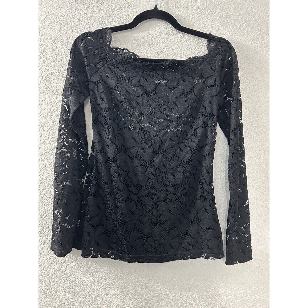 DJT Fashion Size S Black Lace Floral Long Sleeved Lined‎ Top Goth Grunge Witchy